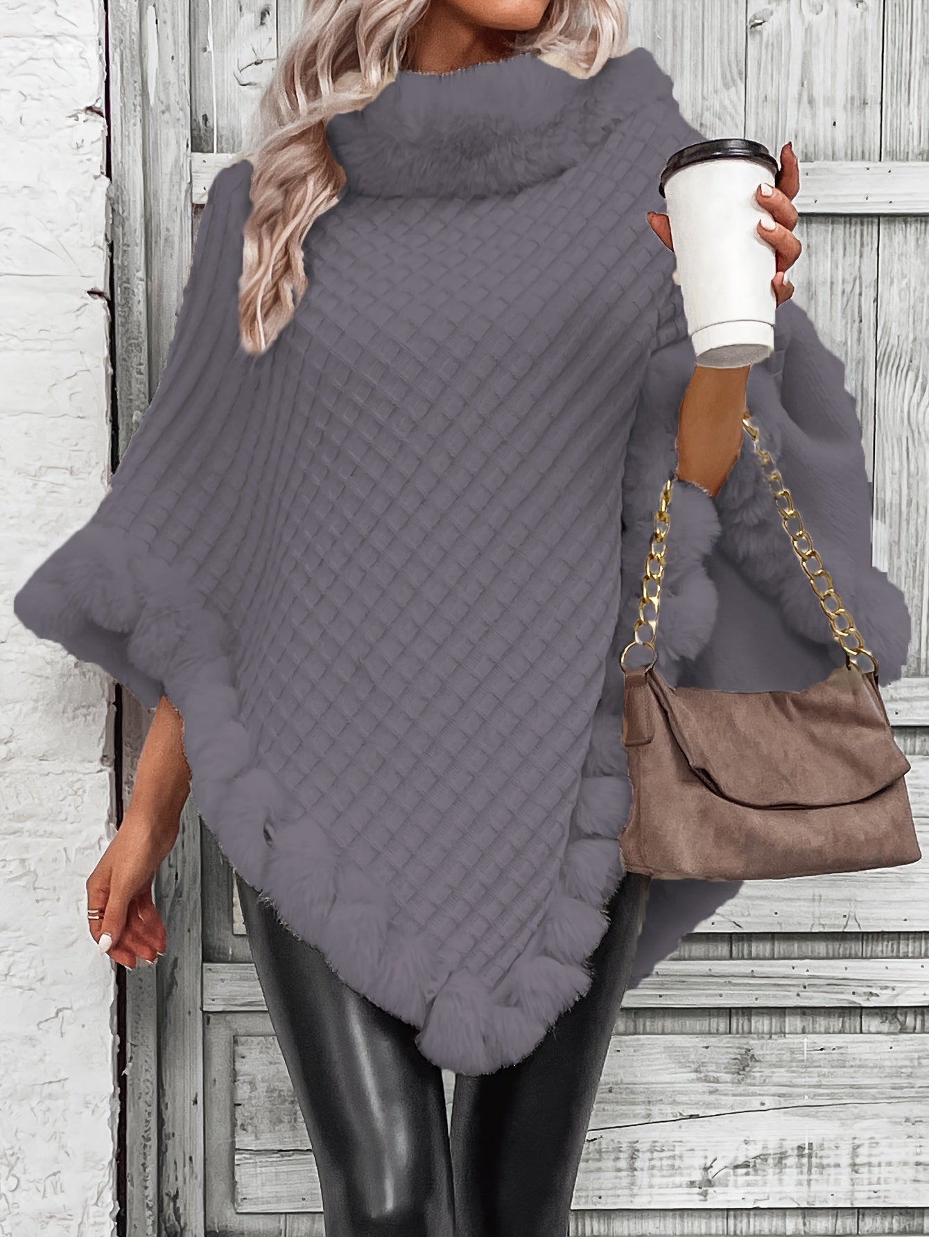 Winter Chic Fur-Trim Turtleneck Sweater - Cozy Long Sleeve, Hanky Hem Design - Perfect for Cold Weather